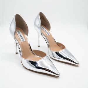 Steve Madden Silver Mirror Finish Pointed D'Orsay Stiletto Heels/ Pumps